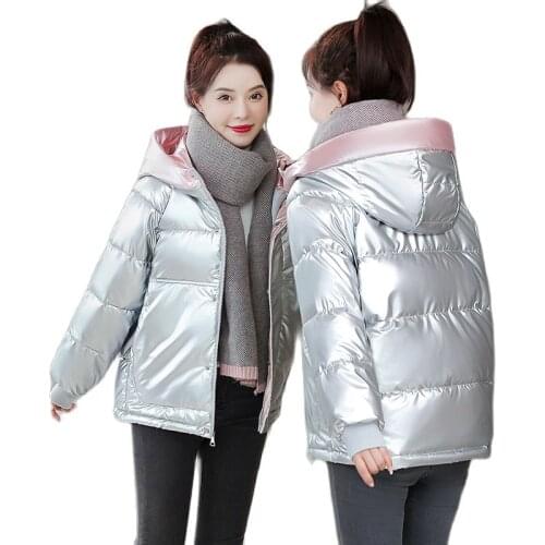 No Wash Glossy Down Cotton Jacket Women Coat Short Winter Jackets 2021 New Large Size Loose Cotton Padded Warm Overcoat Parker