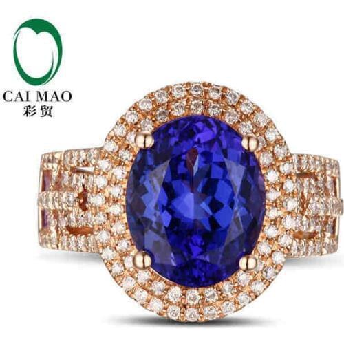 CaiMao 18KT/750 Rose Gold 4.3 ct Natural IF Blue Tanzanite AAA 0.52 ct Round Cut Diamond Engagement Gemstone Ring Jewelry