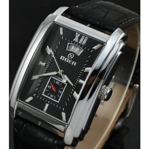 New leisure business automatic mechanical watch mens rectangular belt watch