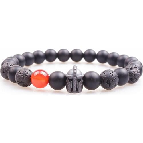 Black Bracelet Spartan Knight Helmet Hematite Carving Bead & Lava stone bead bracelet Dropshipping