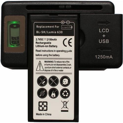 Ciszean 1x 2150mAh BL-5H Rechargeable Li-ion Cell Phone Battery + LCD Universal Wall Charger For Nokia Lumia 630 636 638 635