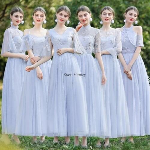 Sweet Memory Gray Pink Champagne Plus Size Long Bridesmaid Dresses Wedding Gown Formal Party Dress Women Party Dress Wear 2021