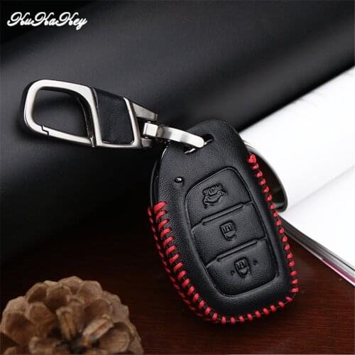 For Hyundai IX25 Creta Elantra Snanta fe Tucson Solaris 2015 2016 2017 Genuine Leather Smart Car Key Case Cover Ring Accessories