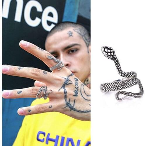 Motorcycle Party Punk Domineering Ring Rattlesnake Ring Vintage Silver Plated Snake Ring Women Men Ring Cool Hip Hop Jewelry