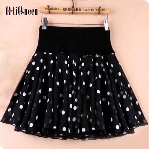 Summer Women Daisy Print A-line Gauze Mini Skirts Womens Female High Waist Sexy Ball Gown Plus Size Polk Dot Chiffon Skirt Pants