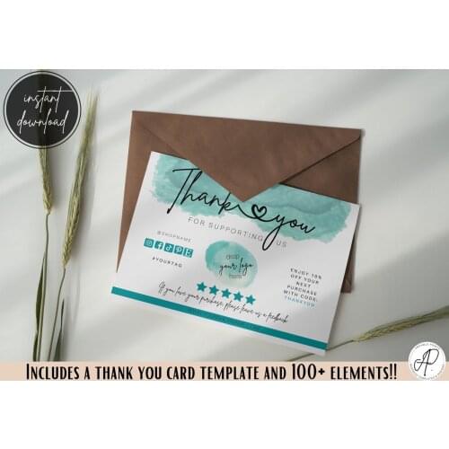 Small Business Thank You Card Template, Watercolor Business Card,Thank you for your purchase,Poshmark Thank You Cards