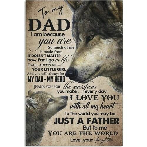 To My Dad Wolf Metal Tin Sign Retro Vintage Cottage Garden Restaurant Farm Coffee Shopping Mall Farm Wall Decoration Iron