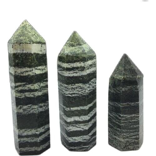 Natural zebra-stripe Crystal Hexagonal Column Crystal Point Reiki Energy Stone Healing Rod Mineral Ornament Home Decoration Gif
