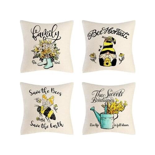 New cartoon bee car water bottle letter art design pillowcase cushion cover car sofa home decoration can be customized