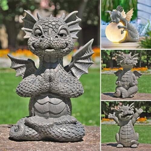 Resin Garden Dragon Meditation Ornament Creative Luminous Animal Statue Yard Handicrafts Outdoor Lawn Decoration Sculpture