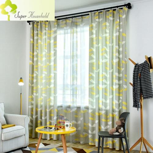 Simple Gray/ Blue Large Leaf Curtains for Living Room Bedroom Modern Tulle Window Treatments Semi Shading Curtain Sheer Kitchen