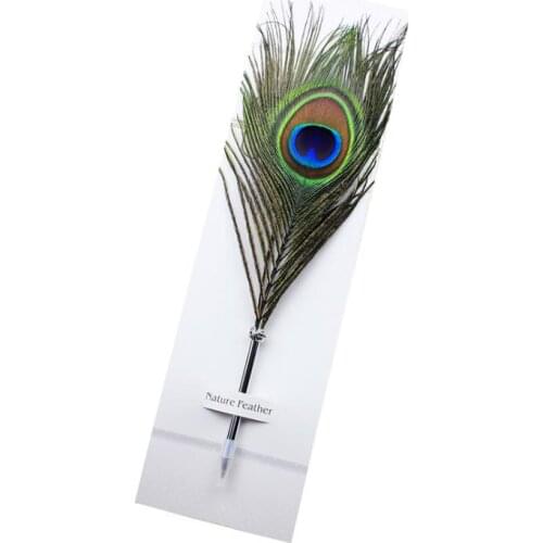 Feather Ballpoint Pen Color ink Pen Stationery Peacock Feather Shape Pen For Individuality Student Christmas Birthday Gift SN