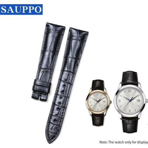 SAUPPO 20mm Watch Strap Crocodile Leather Suitable for Jaeger-LeCoultre MASTER Sweat Proof Watch Concise Band Black Brown