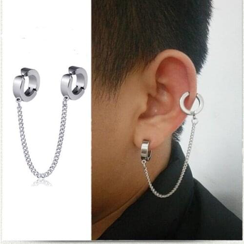 New Men Women Punk Stainless Steel Long Chain Tassel Earring Pierced/No Piercing Earrings Street Pop Ear Jewelry