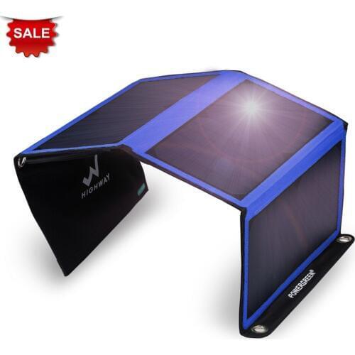 PowerGreen Double USB Solar Charger 21 Watts Carabiner Design Foldable Solar Power Backpack 5V 2A Solar Cell Panel for Phone