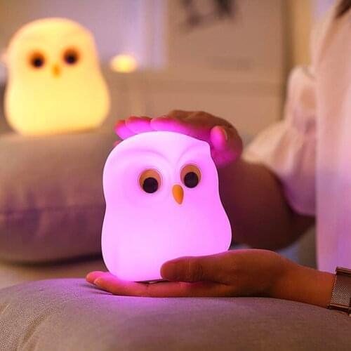 3W LED Silicone Owl Night Light power switch Control 7 Colors Dimmable USB Rechargeable Bedside Lamp for Children Baby Room