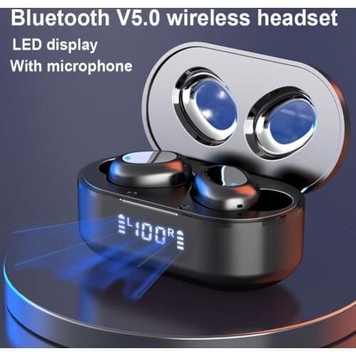 TW16 Bluetooth V5.0 wireless headset 3D stereo audio microphone LED display power display movement