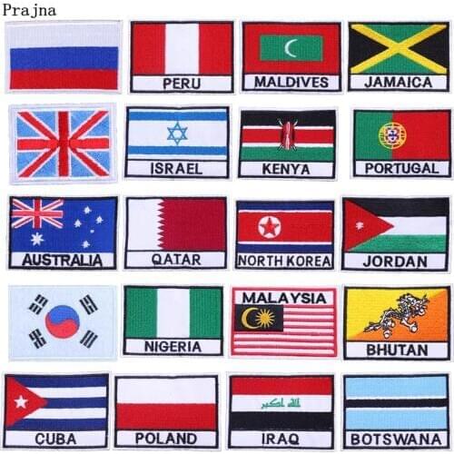 Prajna National Flag Patches Embroidered Country Badges Iron On Patch For clothing DIY Appliques Military Bands Jacket Stickers