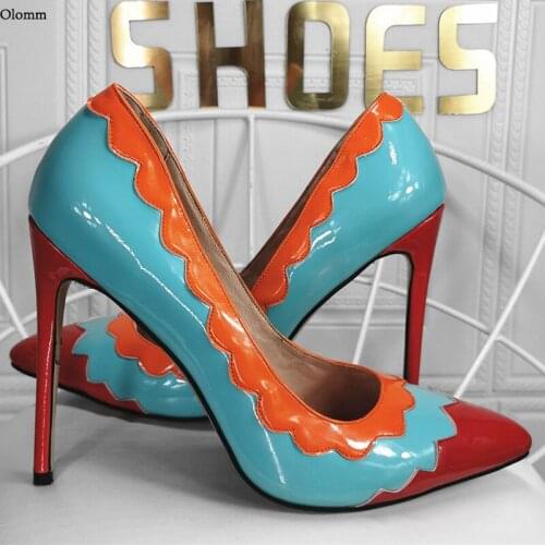 Olomm New Women Spring Pumps Glossy Lacework Stiletto Heels Pointed Toe Gorgeous 11 Colors Dress Shoes Women US Size 5-15