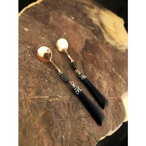 Dr Stone Natural Stone Women 'S Cat 'S Eye Stone Rose Gold Plated Earrings KR 439800159