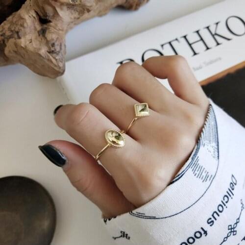 925 Sterling Silver Oval Diamond Glossy Geometric Rings Gold Creative Design Exquisite Open Rings For Women Fine Jewelry Gift