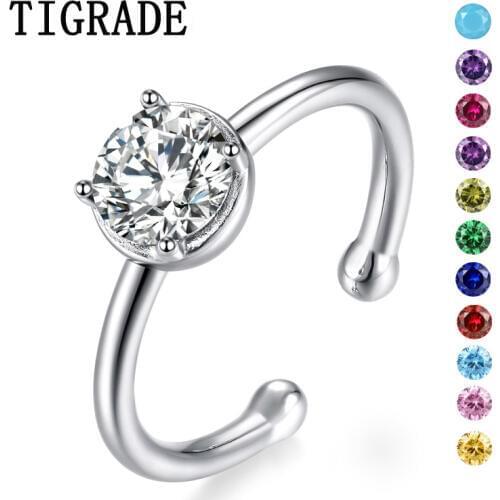 TIGRADE Birthstone Ring Woman 925 Sterling Silver Adjustable Size Female Finger Band 12 Months Birthday Jewelry Opening bague