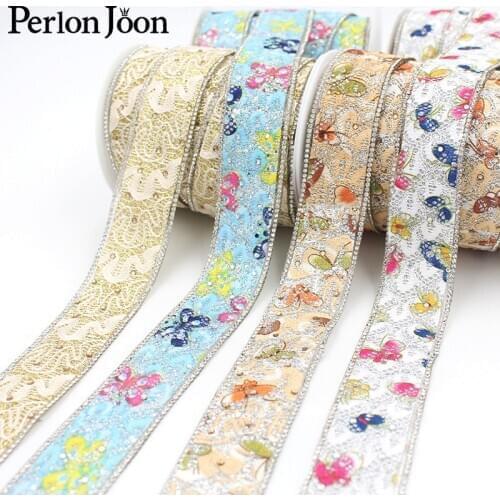 1yard width 3.5cm printing color lace with crystal rhinestone trim tape decorative hot fix shoes clothing accessories TR138