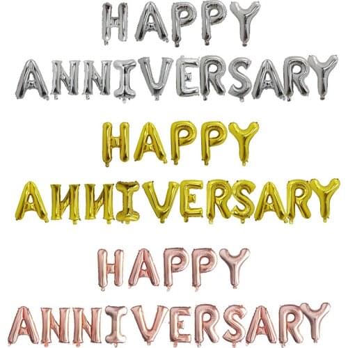 16pcs 16inch HAPPY ANNIVERSARY Letter Foil Balloons Aluminum Balloon Anniversary Memorial day Theme Party Supplies Air Globos