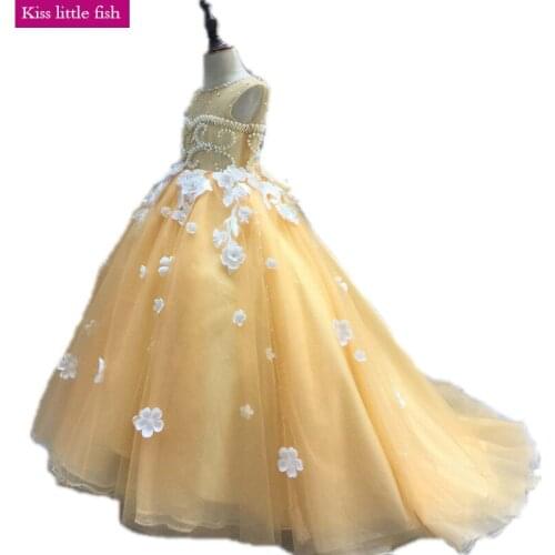 2019 Free shipping Custom made Luxurious Flower girls wedding dresses Girls prom dresses