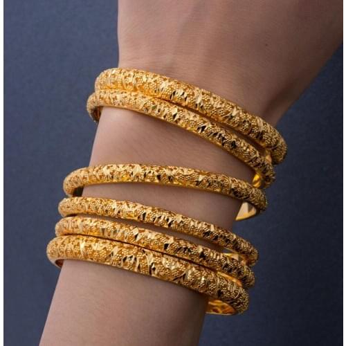 6-8 mm wide 6pcs Ethiopian Jewelry Gold Color Bangles For Women Girl Dubai Gold Bangles African Bracelets Women Gifts