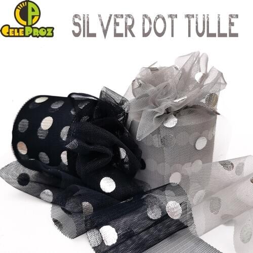 6cm Silver Dot Tulle 25Yards Glitter Round Sequin Mesh Fabric Rolls Birthday Cake Tutu Pom Bow Sewing Craft Material Supplies