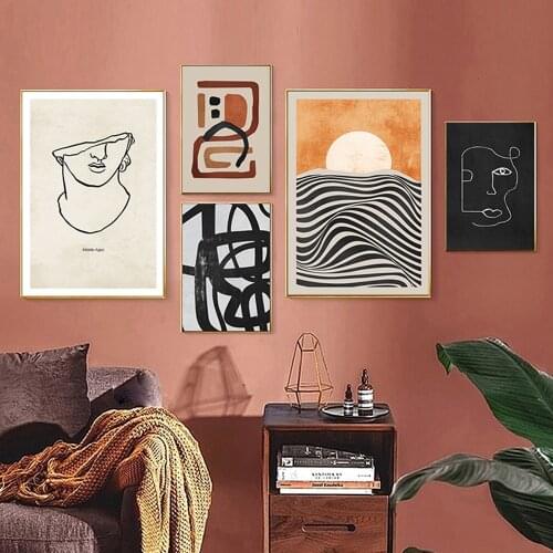 Abstract Geometric Face Line Art Poster Modern Sunrise Canvas Paintings Wall Art Print Pictures For Living Room Home Decoration