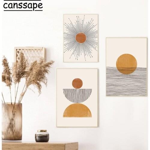 Abstract Line Art Poster Sunrise Canvas Prints Geometry Wall Art Paintings Mid Century Modern Wal Pictures Home Decoration