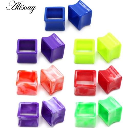 Alisouy 2pcs Acrylic Printing Hollow Square Ear Expanders And Tunnel Gauges Reamer Fleash Stretching Plugs Body Piercing Jewelry