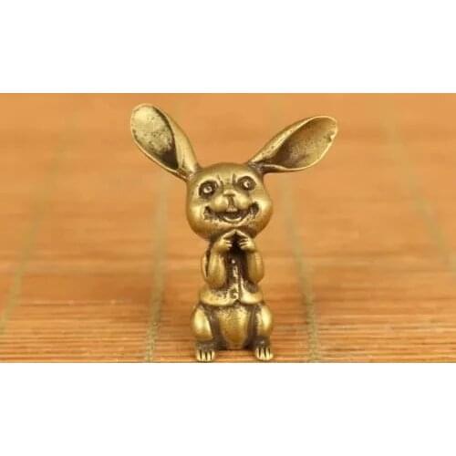 Asain old bronze hand casting rabbit netsuke table decoration christmas statue