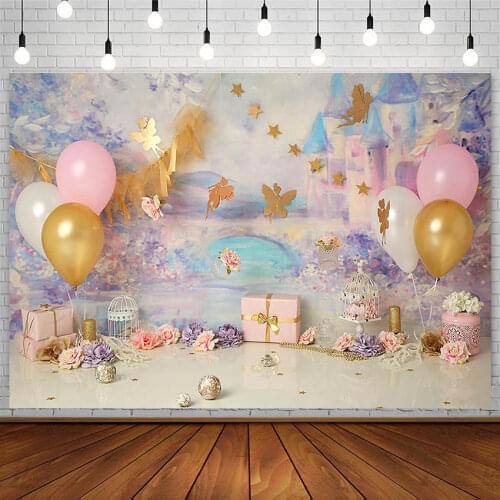 Avezano Baby Shower Birthday Backdrops Spring Flowers Balloon Fairy Castle Photography Backgrounds Photo Studio Photophone Decor