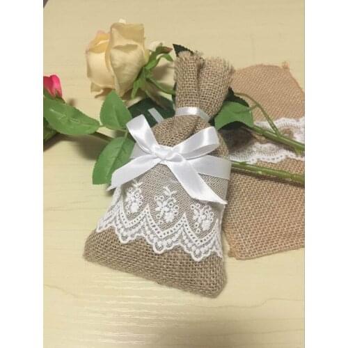 Free shipping jute beautiful lace Burlap bag Candy Bag burlap bag Lace beads bag