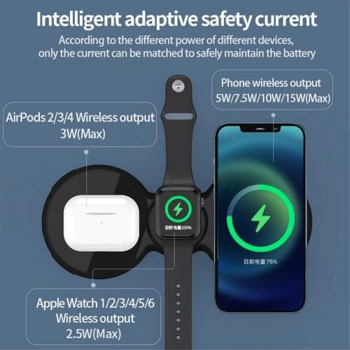 15W Fast charging Phone & Watch Earphone Wireless Charger 3 in 1 Charging Station for Android IOS phones iWatch for airpods 3 2