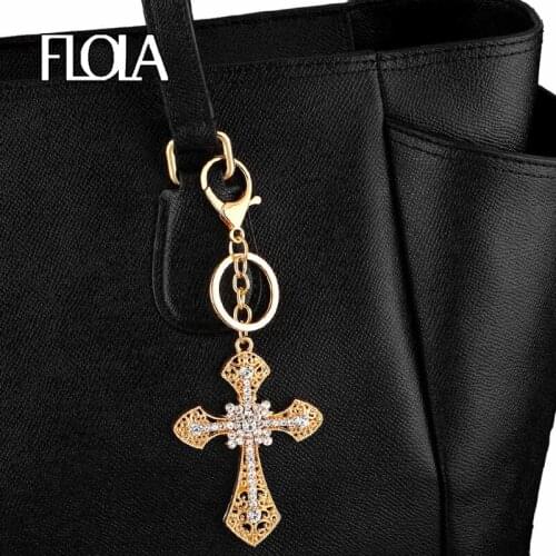 Big Cubic Zirconia Crystal DIY Metal Cross Keychains Gold Filled Bag Car Key Chains KeyRings Holder Men Women Jewelry kcha05