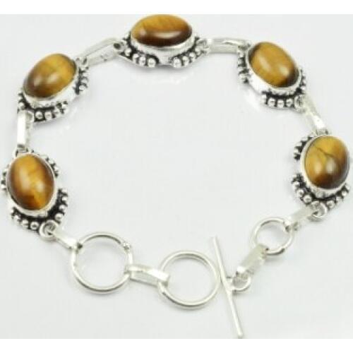Tiger Eye Bracelet Silver Overlay over Copper , 21.5 cm, B2218