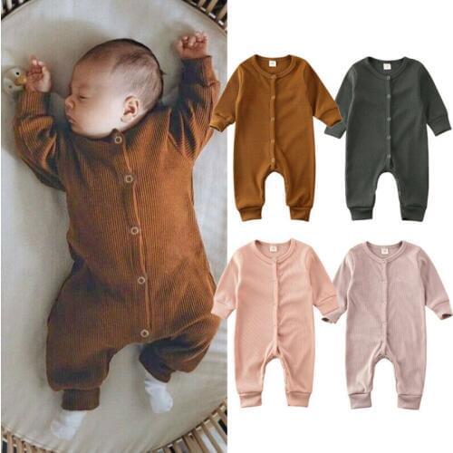 Cute Kid Baby Girl Boy Autumn Clothes Long Sleeve Crew Neck Solid Knitted Romper Baby Girl Boy Jumpsuit Overall Outfits 0-24M