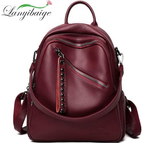 Elegant Designer Female Backpack High Quality Vintage Leather Backpacks for Women School Bag Travel Bagpack Ladies Back Pack