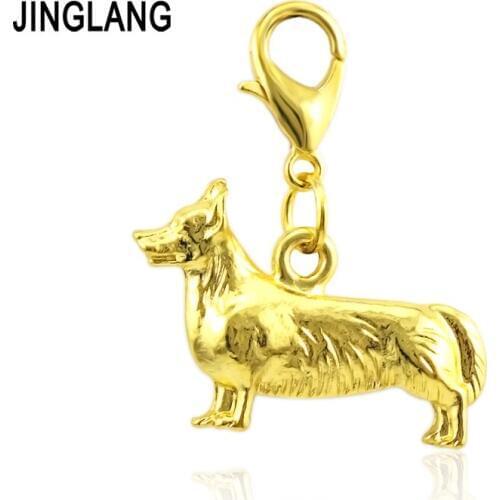 JINGLANG Alloy Metal Fashion Dog Charms For DIY animal Pendant Necklace Bracelet Women 12pcs