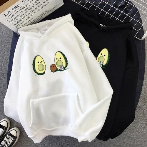 Kawaii Avocado Funny Cartoon Women Hoodie Korean Version of Ulzzang Harajuku Graphics Vegetarian Sweatshirt Warm Sudadera