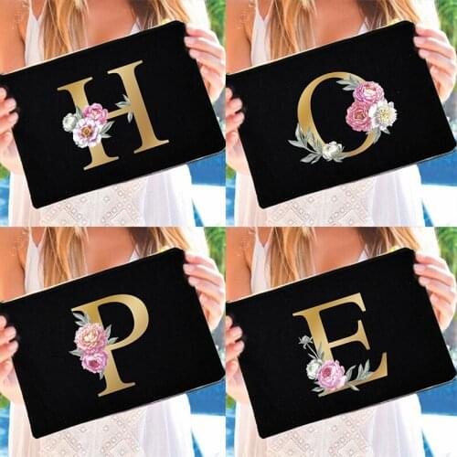 Bridesmaid Makeup Bags Letters Flower Cosmetic Cases Bridal Party Toiletries Organizer Female Storage Make Up Bag Wedding Gifts