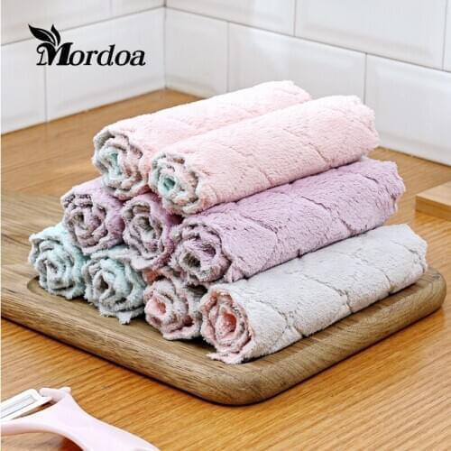 Kitchen coral velvet dish towel rag non-stick oil double-layer printing dish cloth double-sided absorbent thickening scouring