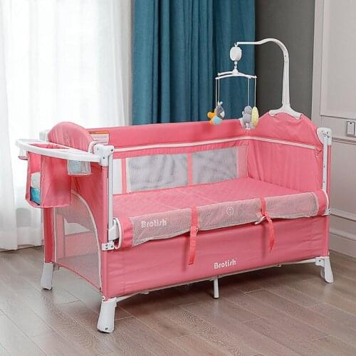 Multifunctional Baby Crib Foldable Baby Bed with Diaper Table Cradle Rocker Kid Game Bed Portable Baby Crib for 0-6years Kids