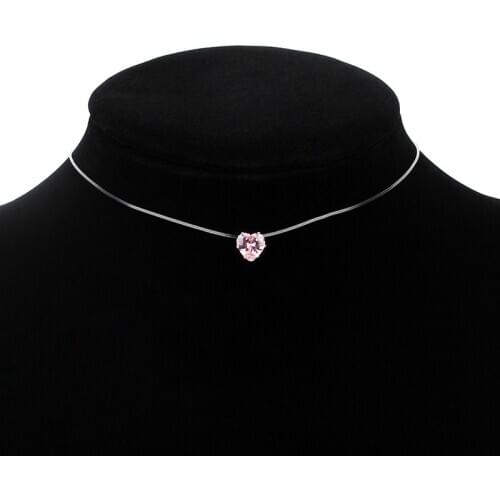 Invisible Transparent Thread Necklace Female Jewelry Colorful Crystal Rhinestone Love Heart Pendant Short Clavicle Chain Choker