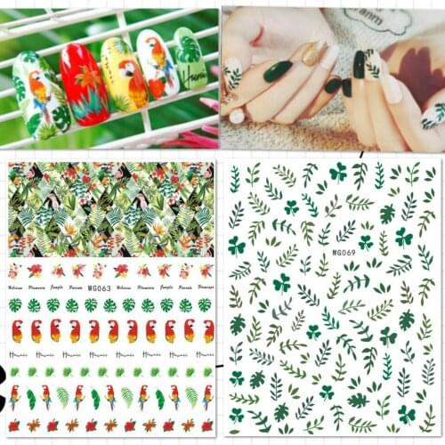 Newest WG063 069 Parrot design 3D nail art sticker decal stamping back gule DIY nail decoration tools