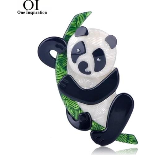 OI New Cute Bamboo Panda Shape Brooches Pins Acrylic Gunblack Pin Jewelry For Children Hats Scarf Accessories Daily